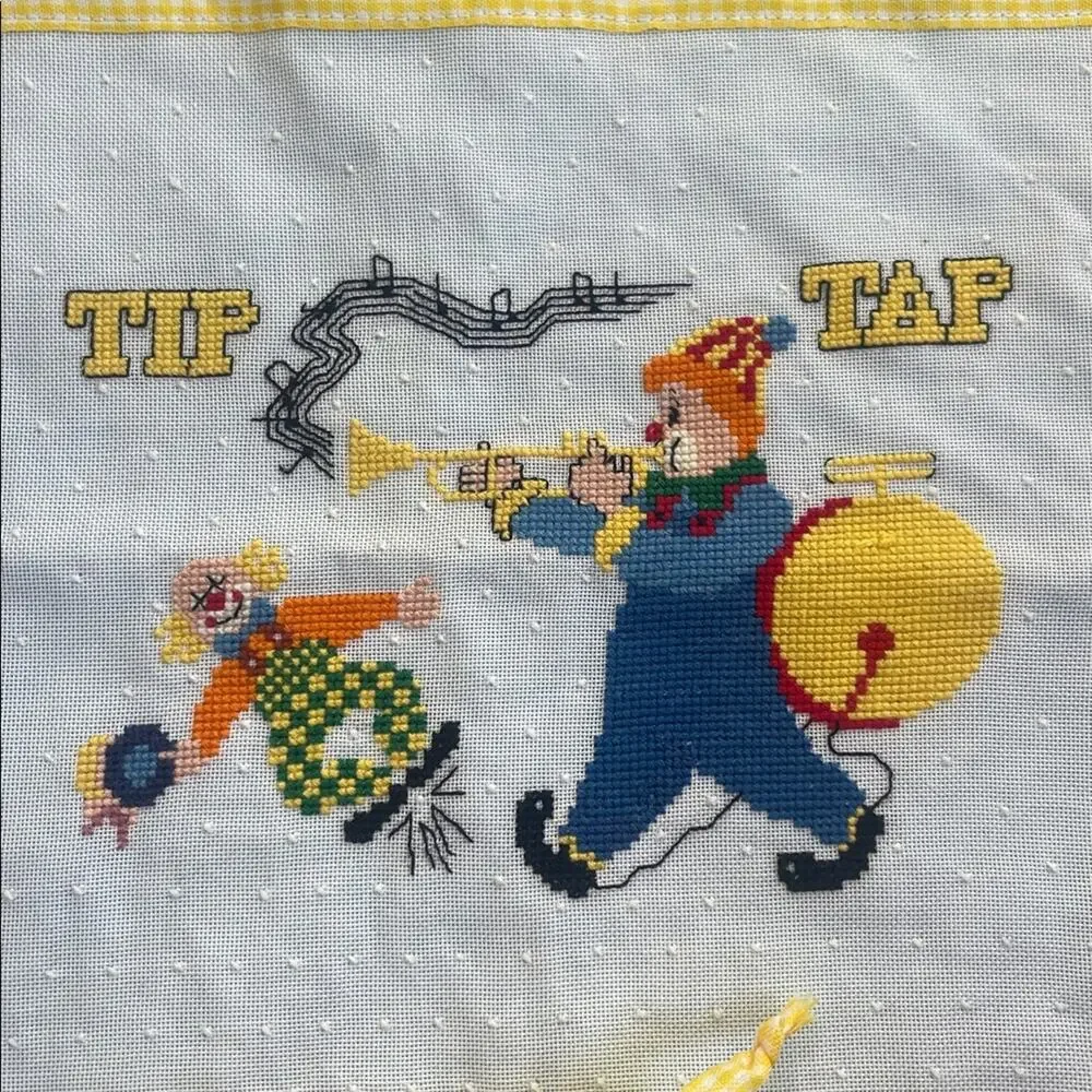 Vintage handmade nursery baby kids clown circus cross stitched pillowcase